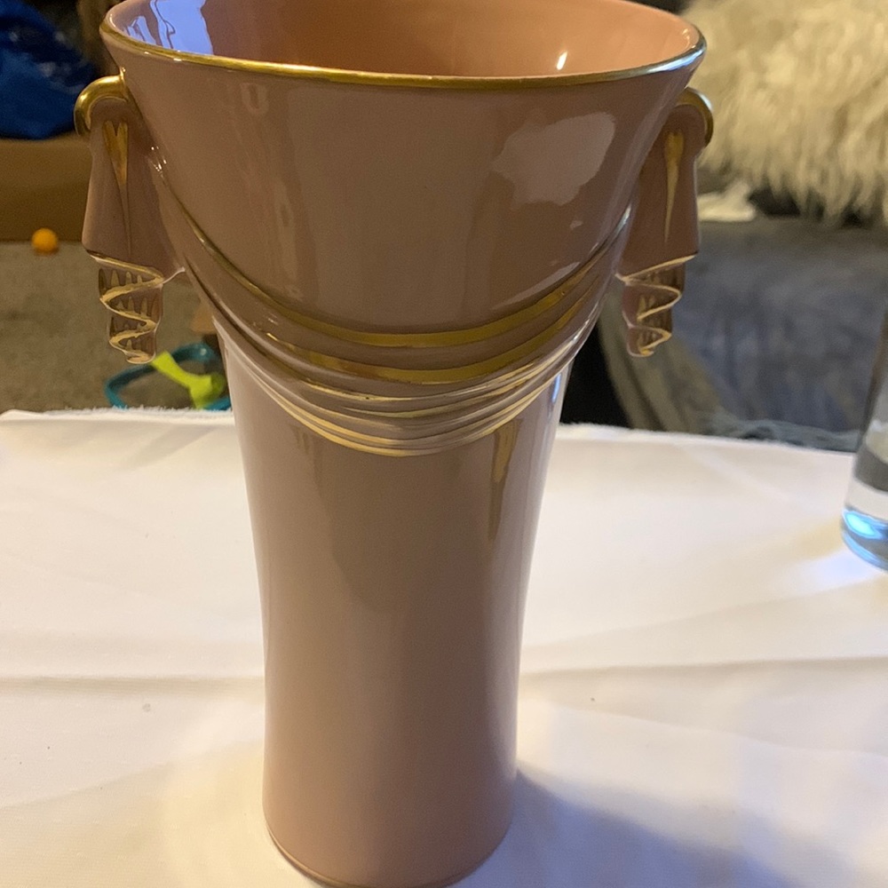 Vintage pink and gold trim vase